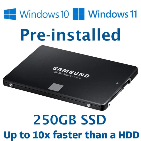 Preinstalled 250GB Top Brand SSD With Microsoft Windows 10 11