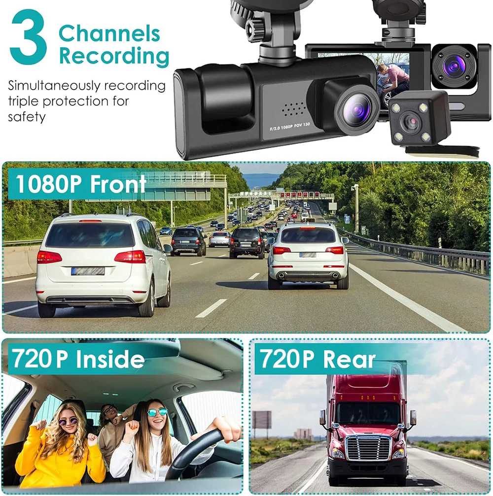 1080P Car DVR 3-Camera Dash Cam with IR Night Vision - Image 2