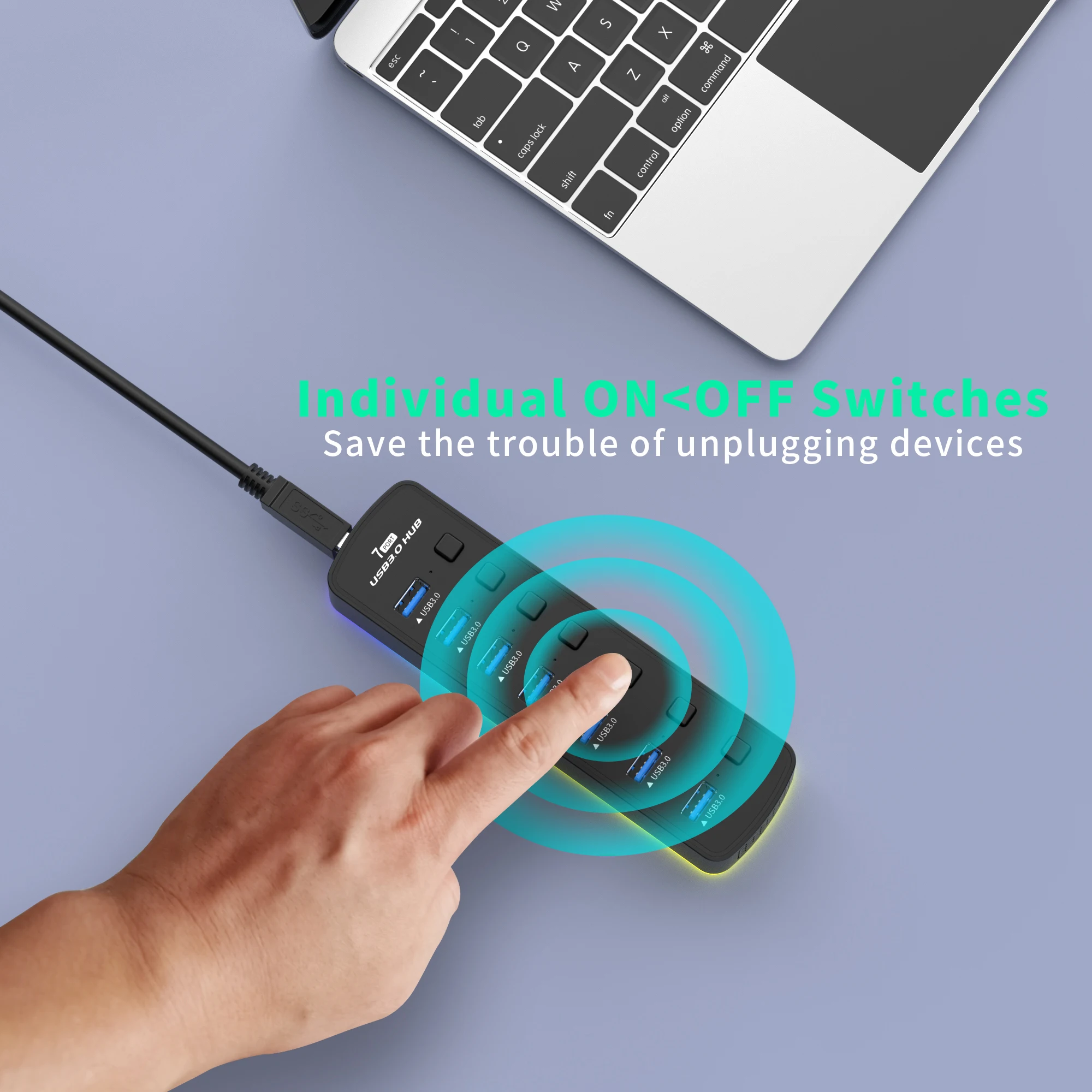 7-Port USB 3.0 Hub with On/Off Switches – 5Gbps Splitter - Image 4