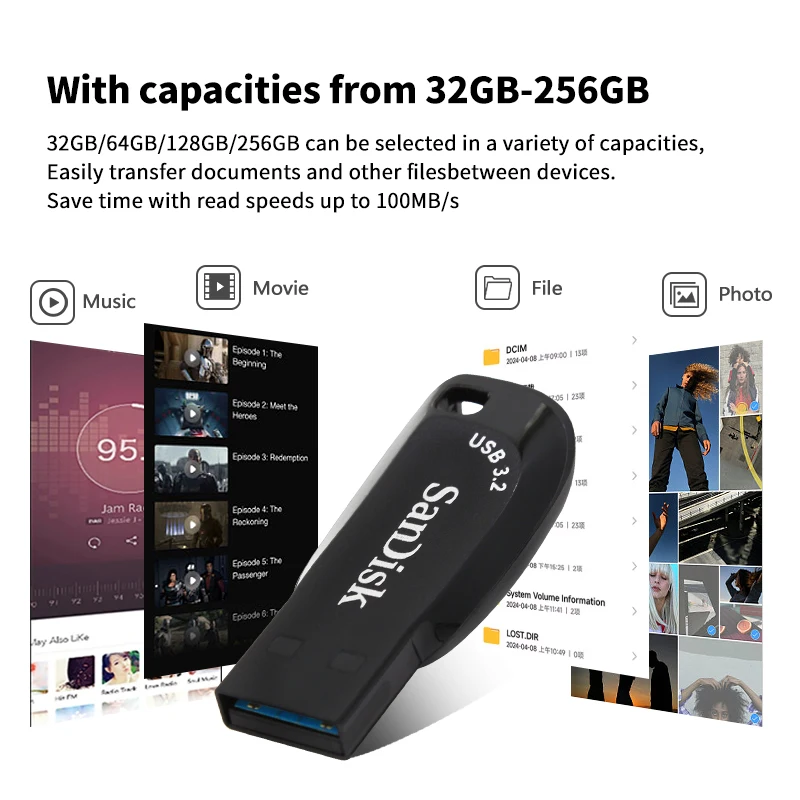 SanDisk Ultra Shift USB 3.2 Flash Drive 32GB 64GB 128GB 256GB Portable Pen Drive for Computer original Memory Stick U Disk - Image 5