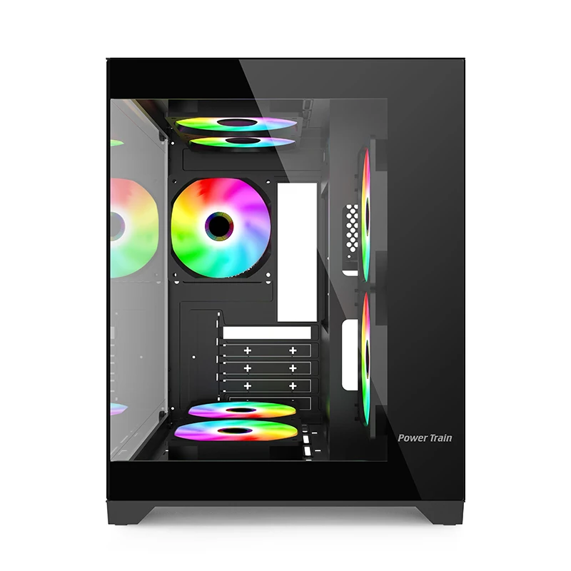 Power Train Coloured Glaze PC Case – 270° Full-View Tempered Glass Gaming Chassis, Supports 240 mm Water Cooling - Image 2
