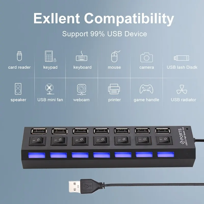7-Port USB 2.0 Hub - Switch Extension for PC & Laptop - Image 4