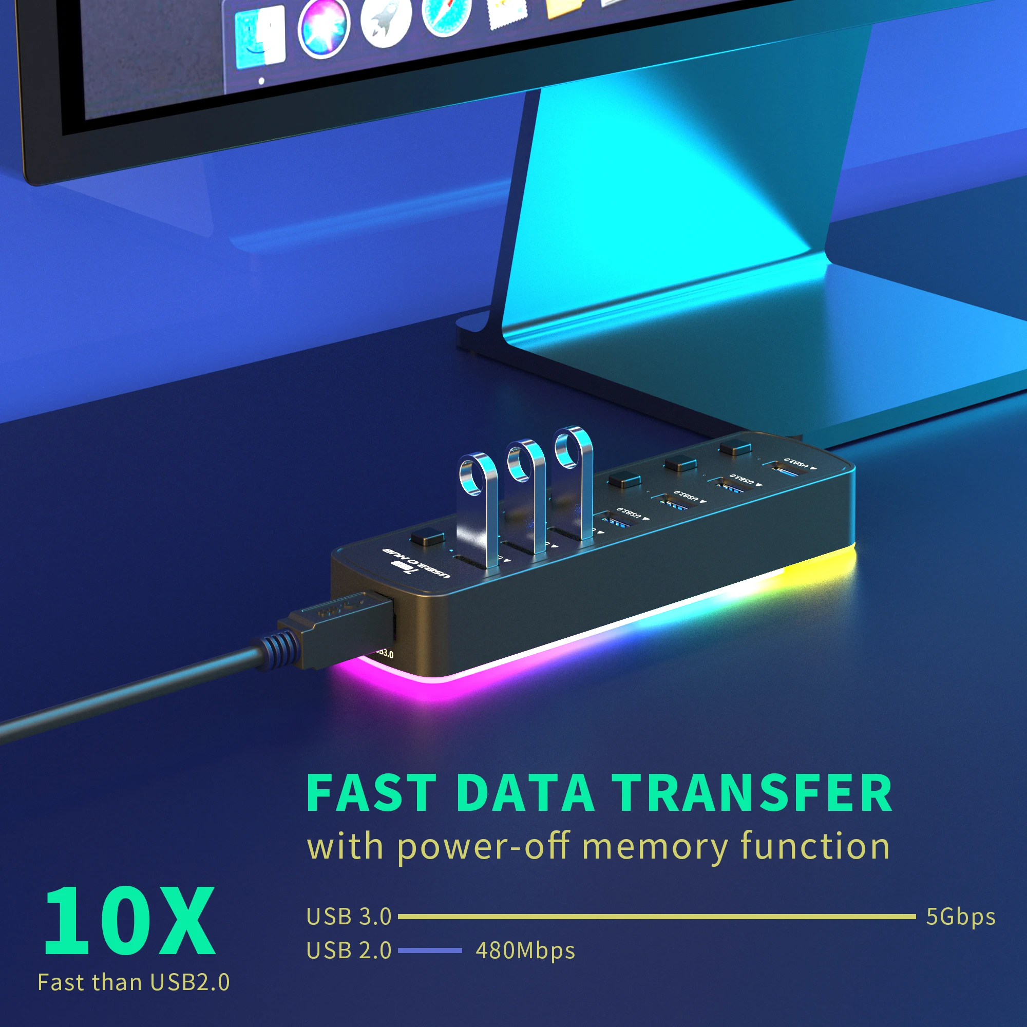 7-Port USB 3.0 Hub with On/Off Switches – 5Gbps Splitter - Image 5