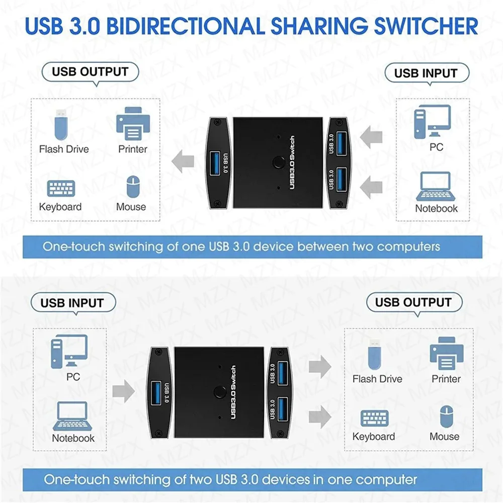 MZX Two-Way USB 3.0 Switch - High-Speed 2 in 1 USB Selector for PC & Laptop - Image 2