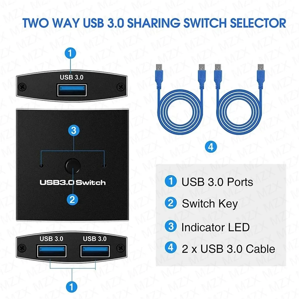 MZX Two-Way USB 3.0 Switch - High-Speed 2 in 1 USB Selector for PC & Laptop - Image 6